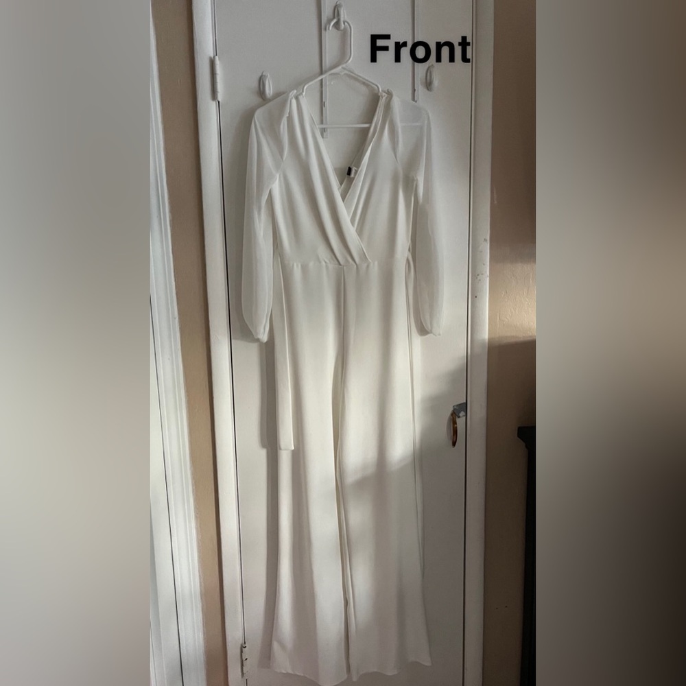Windsor Long Sleeve Sheer White Formal Jumpsuit